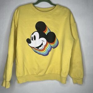 Retro Mickey & Co Mouse Yellow‎ Sweatshirt Large Crop  Defects Craft Sew